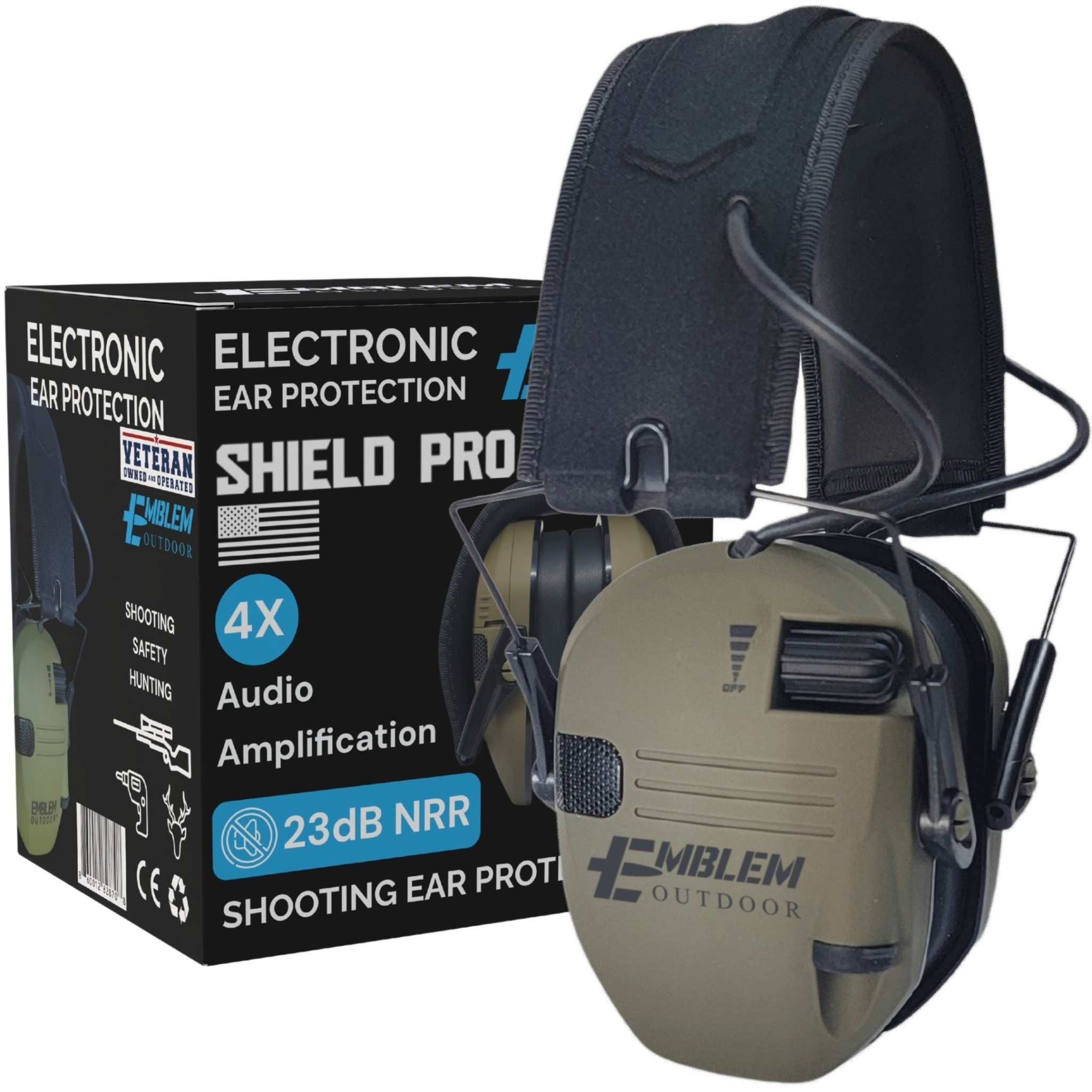 Shield Pro electronic hearing protectionShield Pro Electronic Hearing ProtectionShield Pro smart electronic ear protection tactical shooting earmuffs by Emblem Outdoor provide up to 200 hours of use while providing active sound dampening and lowHearing Protection